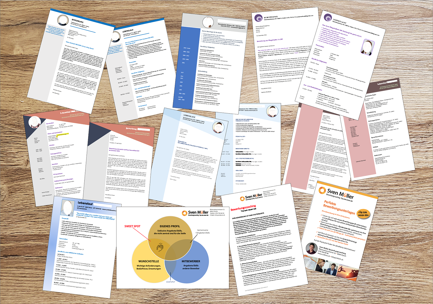 Bewerbungslayouts diverse Holztisch